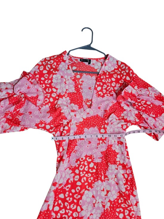 ASOS Design Red Pink Floral Patchwork Maxi Dress 4 Deep V Romantic Statement - Picture 6 of 7